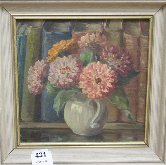 Aileen Engleton (1902-1984), oil on canvas, Still life of flowers in a white jug, signed, 24 x 24cm